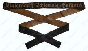 KRIEGSMARINE - BeVo - Taśma na otok czapki Tellermütze " LINIENSCHIFF SCHLESWIG HOLSTEIN "